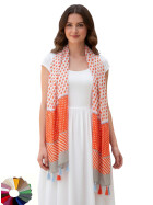 Damen Sommer Schal bunt mit Quasten, dünner Halstuch Baumwolle/Viskose