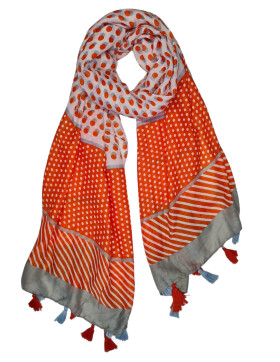 Damen Sommer Schal bunt mit Quasten, dünner Halstuch Baumwolle/Viskose Orange