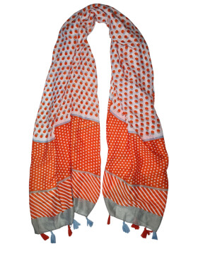 Damen Sommer Schal bunt mit Quasten, dünner Halstuch Baumwolle/Viskose Orange