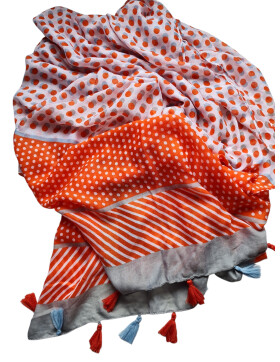 Damen Sommer Schal bunt mit Quasten, dünner Halstuch Baumwolle/Viskose Orange