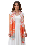 Damen Sommer Schal bunt mit Quasten, dünner Halstuch Baumwolle/Viskose Orange