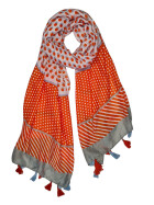 Damen Sommer Schal bunt mit Quasten, dünner Halstuch Baumwolle/Viskose Orange