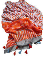 Damen Sommer Schal bunt mit Quasten, dünner Halstuch Baumwolle/Viskose Orange