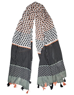 Damen Sommer Schal bunt mit Quasten, dünner Halstuch Baumwolle/Viskose Schwarz