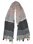 Damen Sommer Schal bunt mit Quasten, dünner Halstuch Baumwolle/Viskose Schwarz