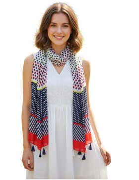 Damen Sommer Schal bunt mit Quasten, dünner Halstuch Baumwolle/Viskose Blau