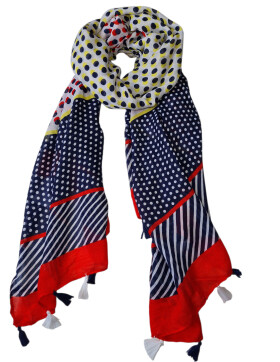 Damen Sommer Schal bunt mit Quasten, dünner Halstuch Baumwolle/Viskose Blau