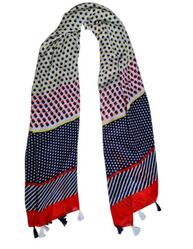 Damen Sommer Schal bunt mit Quasten, dünner Halstuch Baumwolle/Viskose Blau