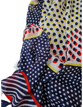 Damen Sommer Schal bunt mit Quasten, dünner Halstuch Baumwolle/Viskose Blau