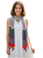 Damen Sommer Schal bunt mit Quasten, dünner Halstuch Baumwolle/Viskose Blau