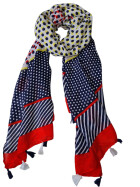 Damen Sommer Schal bunt mit Quasten, dünner Halstuch Baumwolle/Viskose Blau