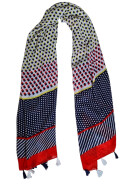 Damen Sommer Schal bunt mit Quasten, dünner Halstuch Baumwolle/Viskose Blau