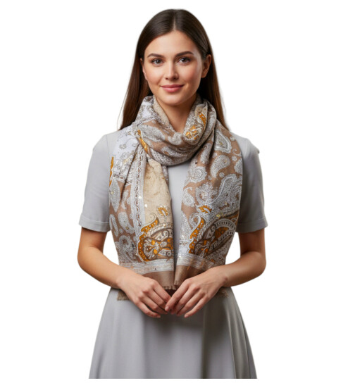 Damen Schal & Tuch Beige /Taupe bunt ,eleganter Halstuch Viskose/ Seide