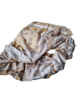 Damen Schal & Tuch Beige /Taupe bunt ,eleganter Halstuch Viskose/ Seide
