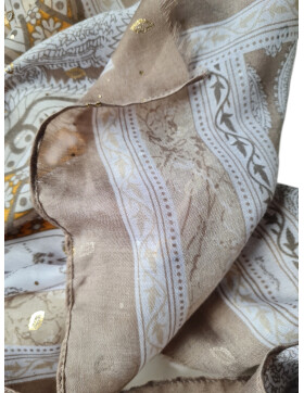 Damen Schal & Tuch Beige /Taupe bunt ,eleganter Halstuch Viskose/ Seide