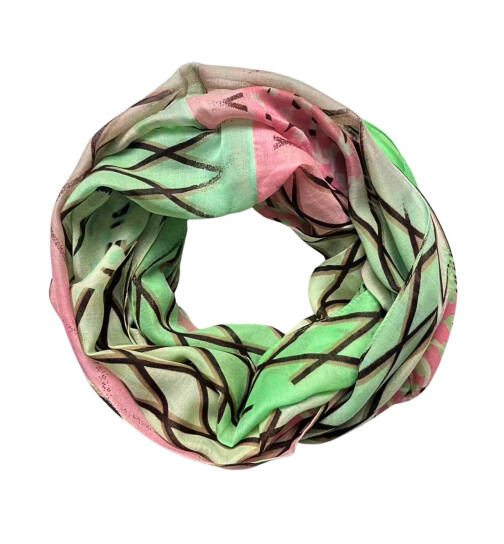 Damen Loop Schal Bunt, Schlauchschal dünn, Halstuch bunt, Rundschal Tücher Herz ,weiche Viskose Grün-Rosa