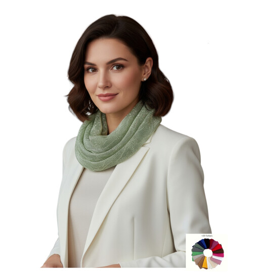Damen Loop Schal, Schlauchschal Glitzer, dünner Halstuch, Rundschal Tücher Unifarben