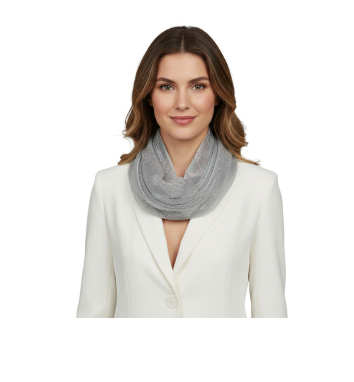 Damen Loop Schal, Schlauchschal Glitzer, dünner Halstuch, Rundschal Tücher Unifarbe Hellgrau/Silber