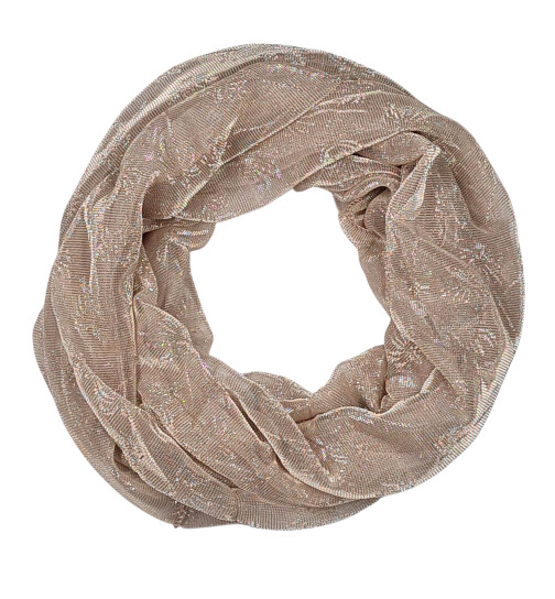Damen Loop Schal, Schlauchschal Glitzer, dünner Halstuch, Rundschal Tücher Unifarbe Beige