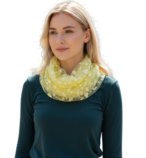 Damen Loop Schal, Schlauchschal Dünn Lüftig Unifarbe Gelb, Halstuch Rundschal Viskose