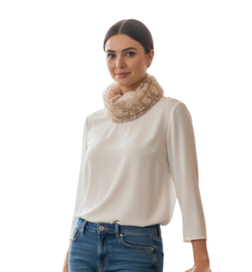Damen Loop Schal, Schlauchschal Dünn Lüftig Unifarbe Beige, Halstuch Rundschal Viskose