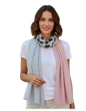 Damen Schal Leo Print, leichter dünner Halstuch weiche Viskose Rosa-Leo-Grau