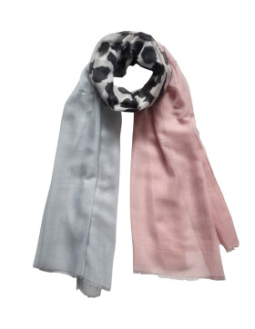 Damen Schal Leo Print, leichter dünner Halstuch weiche Viskose Rosa-Leo-Grau