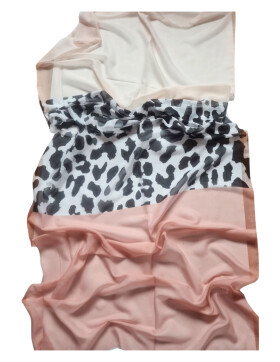 Damen Schal Leo Print, leichter dünner Halstuch weiche Viskose Rosa-Leo-Beige