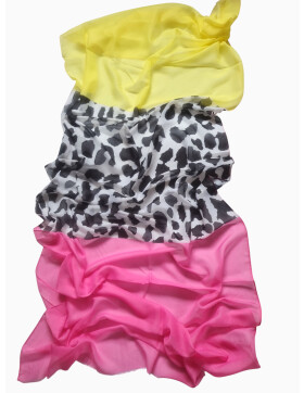 Damen Schal Leo Print, leichter dünner Halstuch weiche Viskose Pink-Leo-Gelb