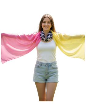 Damen Schal Leo Print, leichter dünner Halstuch weiche Viskose Pink-Leo-Gelb