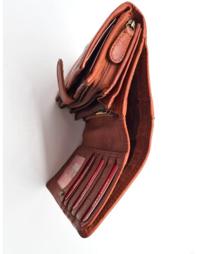 Old River Damen Leder Geldbörse, Damen Portemonnaie RFID Schutz Geldbeutel mit viel Fächer Cognac