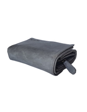 Old River Damen Leder Geldbörse, Damen Portemonnaie RFID Schutz Geldbeutel mit viel Fächer Grau