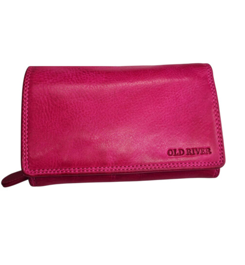 Old River Damen Leder Geldbörse, Damen Portemonnaie RFID Schutz Geldbeutel mit viel Fächer Pink