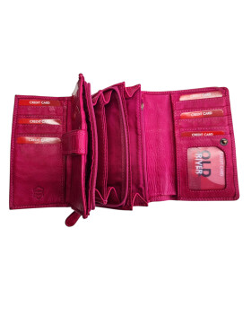 Old River Damen Leder Geldbörse, Damen Portemonnaie RFID Schutz Geldbeutel mit viel Fächer Pink