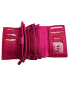 Old River Damen Leder Geldbörse, Damen Portemonnaie RFID Schutz Geldbeutel mit viel Fächer Pink