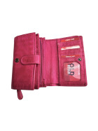 Old River Damen Leder Geldbörse, Damen Portemonnaie RFID Schutz Geldbeutel mit viel Fächer Pink