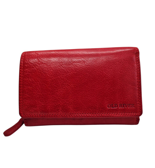 Old River Damen Leder Geldbörse, Damen Portemonnaie RFID Schutz Geldbeutel mit viel Fächer Rot