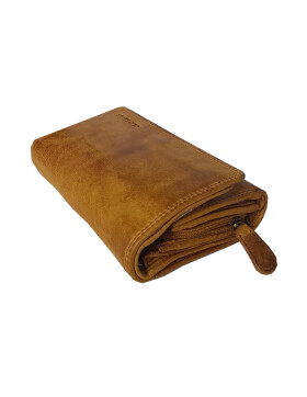 Old River Damen Leder Geldbörse, Damen Portemonnaie RFID Schutz Geldbeutel mit viel Fächer Tan