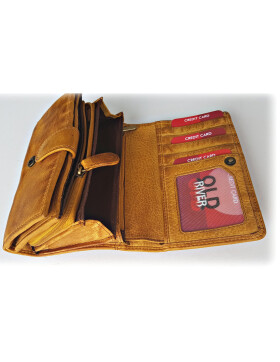 Old River Damen Leder Geldbörse, Damen Portemonnaie RFID Schutz Geldbeutel mit viel Fächer Tan