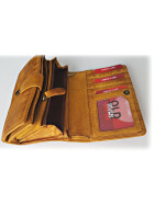 Old River Damen Leder Geldbörse, Damen Portemonnaie RFID Schutz Geldbeutel mit viel Fächer Tan