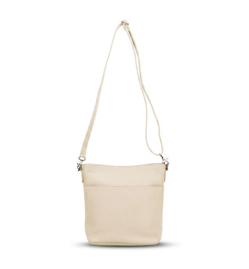Damen Leder Tasche klein, Umhängetasche, kleine Schultertasche aus italienischem Leder Beige