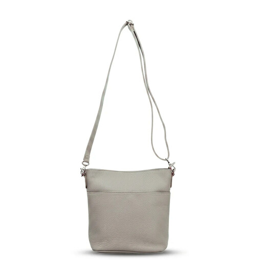Damen Leder Tasche klein, Umhängetasche, kleine Schultertasche aus italienischem Leder Hellgrau