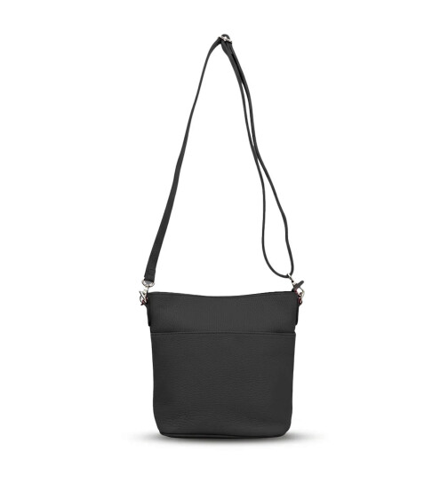 Damen Leder Tasche klein, Umhängetasche, kleine Schultertasche aus italienischem Leder Schwarz