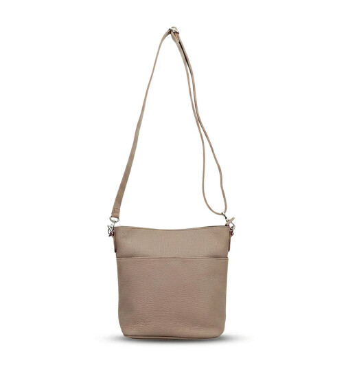 Damen Leder Tasche klein, Umhängetasche, kleine Schultertasche aus italienischem Leder Taupe