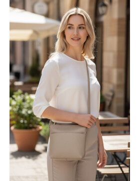 Damen Leder Tasche klein, Umhängetasche, kleine Schultertasche aus italienischem Leder Taupe