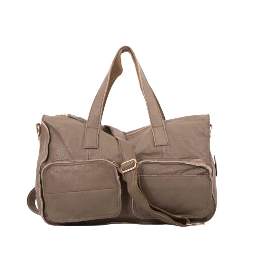 Leder Schultertasche Umhängetasche groß, College Unitasche Taupe