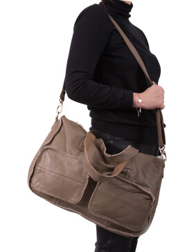 Leder Schultertasche Umhängetasche groß, College Unitasche Taupe