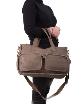 Schultertasche Messenger Laptoptasche Unisex Umhängetasche groß, College Unitasche Shopper Leder Taupe