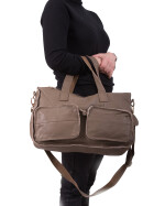 Leder Schultertasche Umhängetasche groß, College Unitasche Taupe