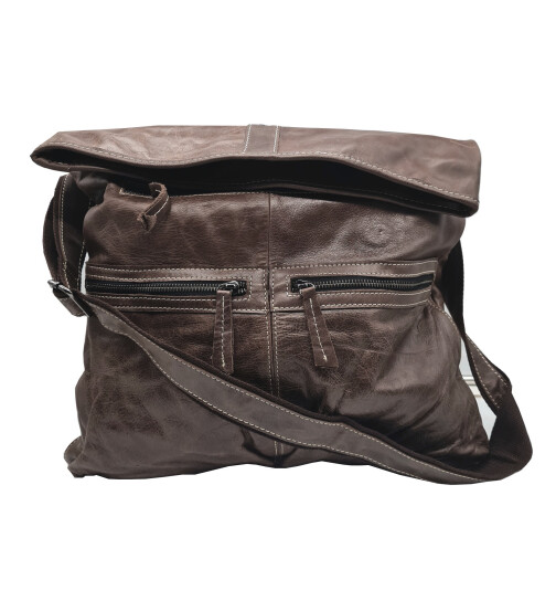 Leder Tasche Umhängetasche Messenger Laptoptasche 16 Zoll Unisex in Taupe